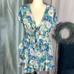 AKIRA floral romper with tie front and cut out. Size Large. Runs small